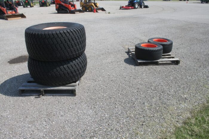 Titan Set of 4 - 2-29x12.50-15 turf tires and 2-21.5-16.1 turf tires, from retiring sod farmer