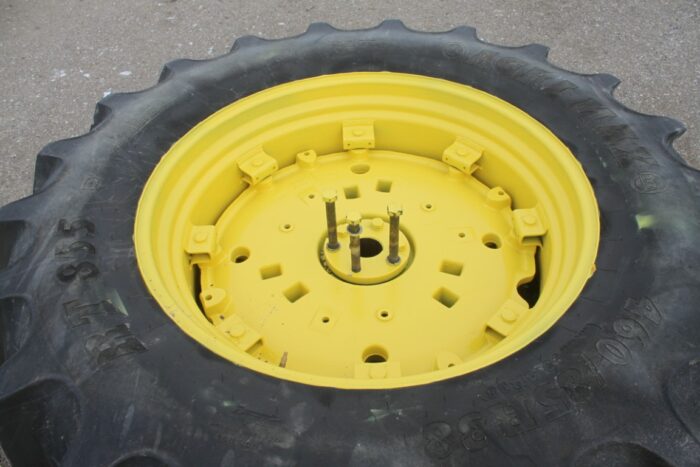 BKT 2- 460/85R-38 tires on cast rim assemblies, off of JD 6400 tractor, R & P axle, tread 85% - Image 5