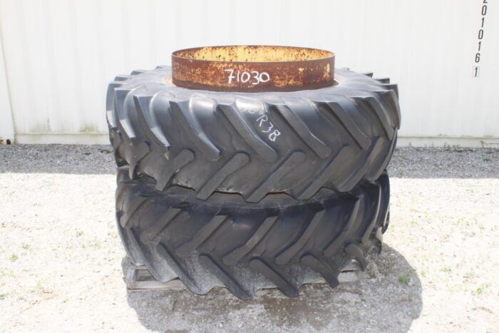 18.4R-38 Radial T-rail duals, 16"-38" rims, 8" band width, snap on center hub, yellow bolt circle
