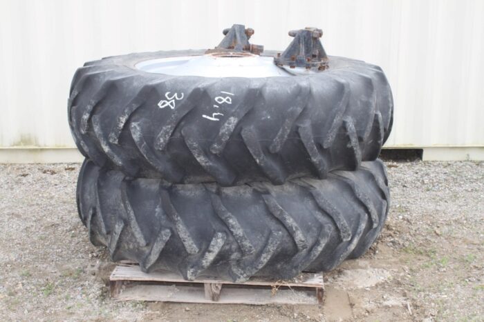 18.4x38 bias axle duals, 16"-38" rims, 9 bolt w/ hubs, silver bolt circle, ubolt hubs