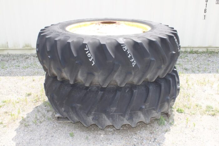 18.4x38 bias axle duals, 16"-38" rims, 9 bolt w/ NO hubs, yellow bolt circle