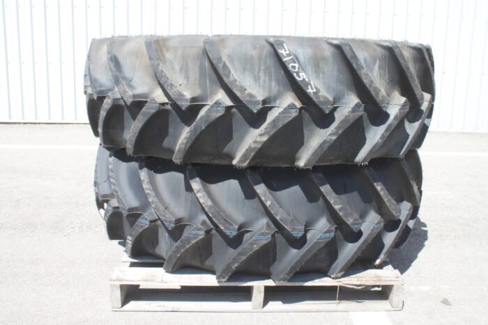 Mitas Pair of 380/85R30 tires on 10 bolt steel Kubota OEM rim, 100% tread, 11"pilot, 13" bolt circle, orange