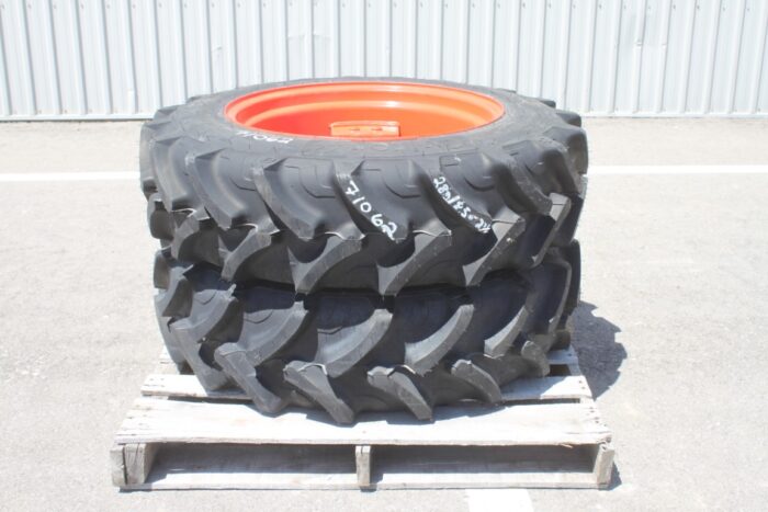 Cultor Pair of 280/85R24 tires on 8 bolt steel Kubota OEM rim, 100% tread, 6"pilot, 8" bolt circle, orange