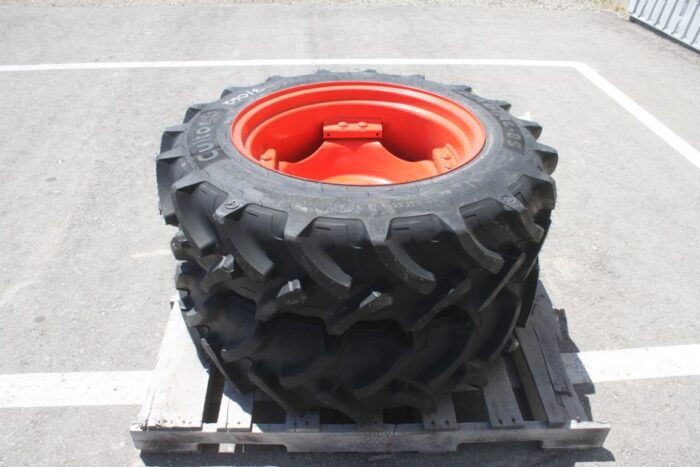 Cultor Pair of 280/85R24 tires on 8 bolt steel Kubota OEM rim, 100% tread, 6"pilot, 8" bolt circle, orange - Image 2