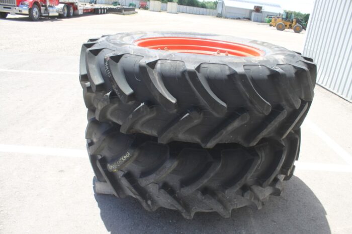 Cultor Pair of 460/85R34 tires on 8 bolt cast Kubota OEM rim, 100% tread, 6"pilot, 8" bolt circle, orange - Image 2