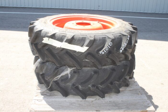 Cultor Pair of 280/85R24 tires on 8 bolt steel Kubota OEM rim, 100% tread, 6"pilot, 8" bolt circle, orange
