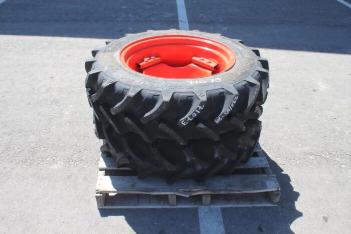 Cultor Pair of 280/85R24 tires on 8 bolt steel Kubota OEM rim, 100% tread, 6"pilot, 8" bolt circle, orange