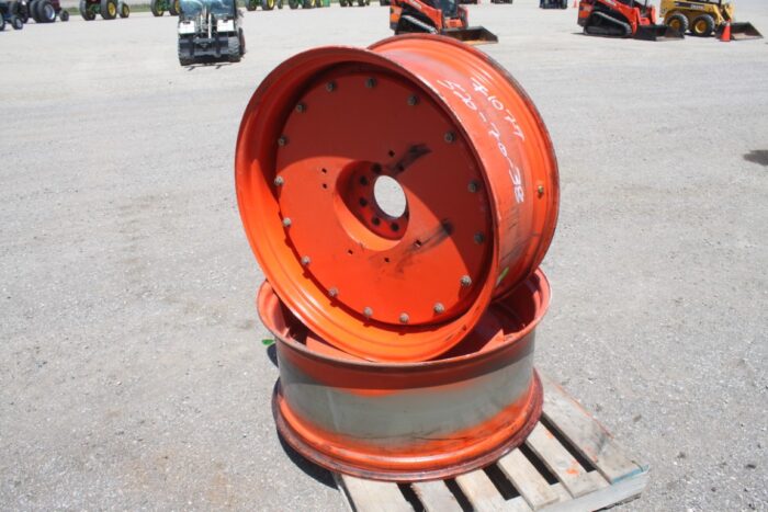 Mitas Pair of  8 bolt cast Kubota OEM rim, 6"pilot, 8" bolt circle, orange