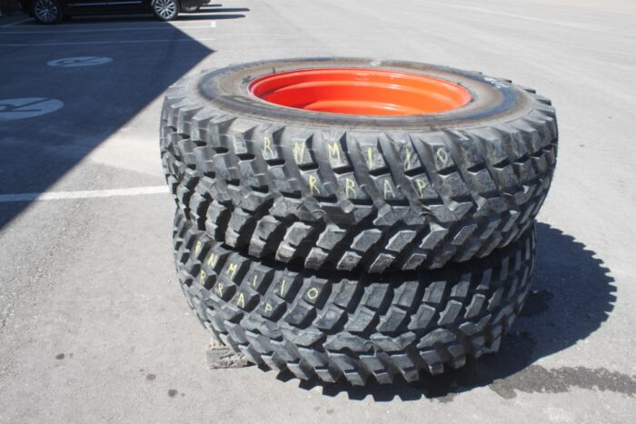 Nokian Pair of 480/80R34 tires on 8 bolt steel Kubota OEM rim, 100% tread, 6"pilot, 8" bolt circle, orange - Image 4