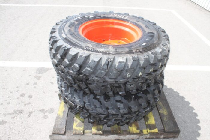 Nokian Pair of 360/80R20 tires on 8 bolt steel Kubota OEM rim, 100% tread, 6"pilot, 8" bolt circle, orange - Image 2