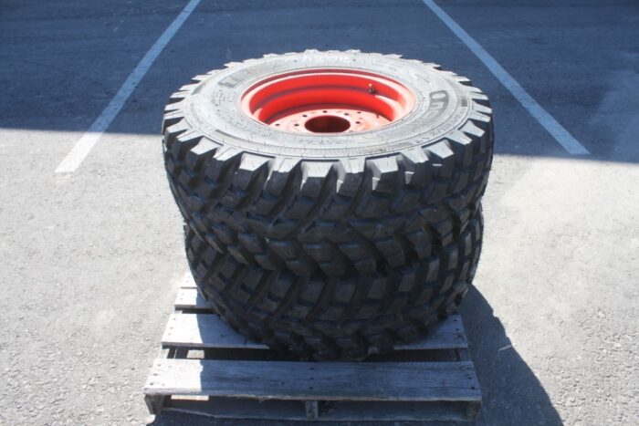 Nokian Pair of 360/80R20 tires on 8 bolt steel Kubota OEM rim, 100% tread, 6"pilot, 8" bolt circle, orange