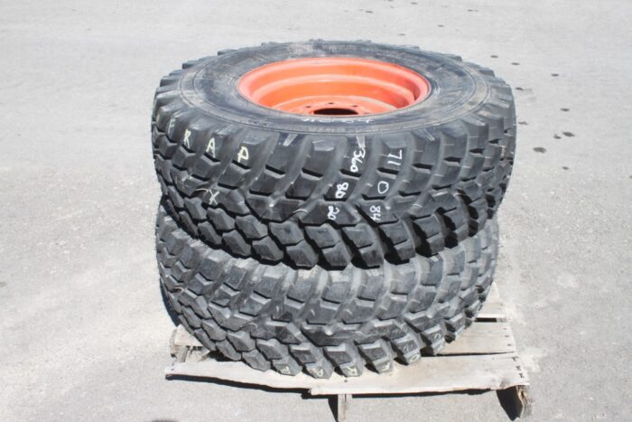 Nokian Pair of 360/80R20 tires on 8 bolt steel Kubota OEM rim, 100% tread, 6"pilot, 8" bolt circle, orange - Image 3