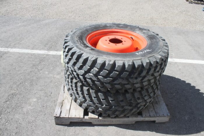 Nokian Pair of 340/80R24 tires on 8 bolt steel Kubota OEM rim, 100% tread, 6"pilot, 8" bolt circle, orange - Image 2