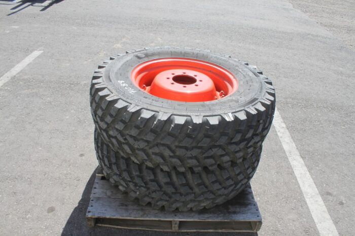 Nokian Pair of 340/80R24 tires on 8 bolt steel Kubota OEM rim, 100% tread, 6"pilot, 8" bolt circle, orange - Image 3