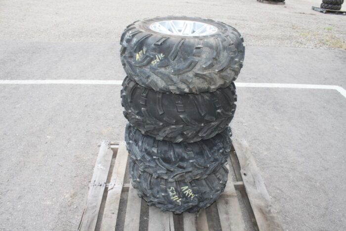 mag off road set of 4/ 25x10.00-12 tires on 4 bolt Kubota RTV rim, 100% tread - Image 2