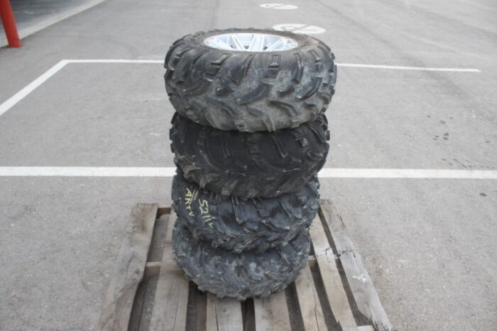 mag off road set of 4/ 25x10.00-12 tires on 4 bolt Kubota RTV rim, 100% tread - Image 4