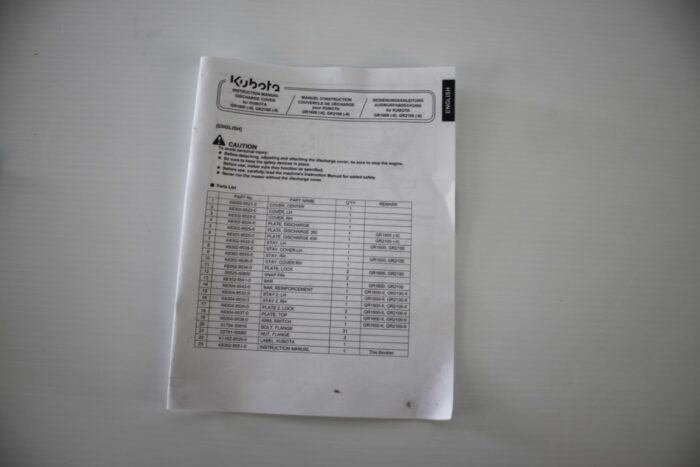 Kubota manual discharge cover for GR1600-11 and GRZIDOC-11 - Image 6
