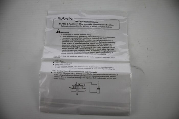 Kubota BL7363 hydraulic remote kit, 3 position, 4 way Normally closed valve section, part number BL7363 - Image 6
