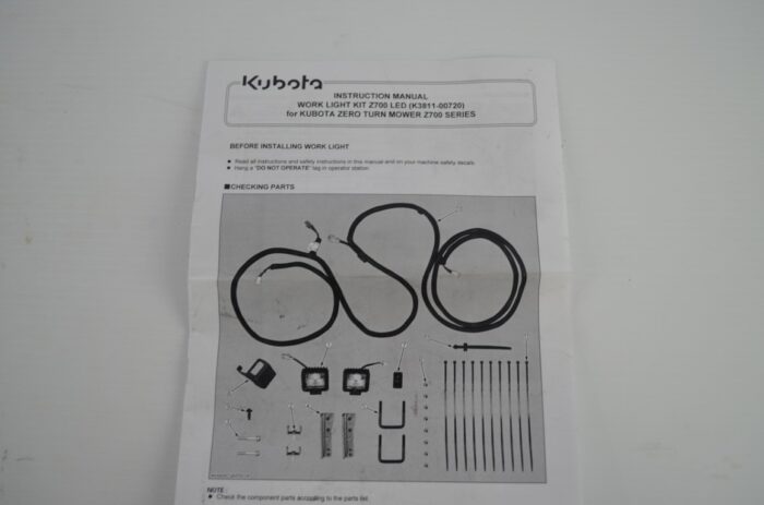 Kubota Z700 LED work light kit, part number K3811-00720 - Image 3
