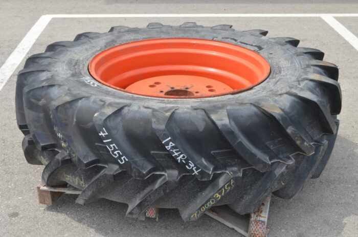Michelin single 18.4R34 Agribib tire and on Kubota rim, cast center