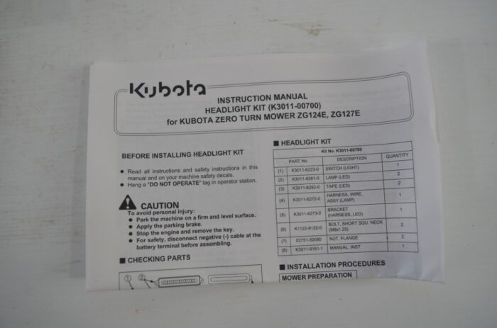 Kubota headlight kit for zero turn mower, part number ZG1302 - Image 8