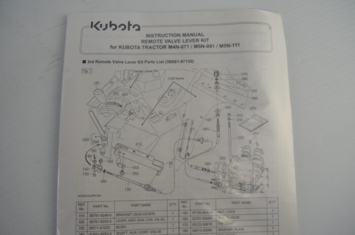 Kubota remote valve lever kit, part number M8149 - Image 3