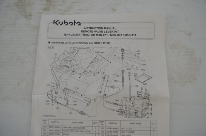 Kubota remote valve lever kit, part number M8150 - Image 6