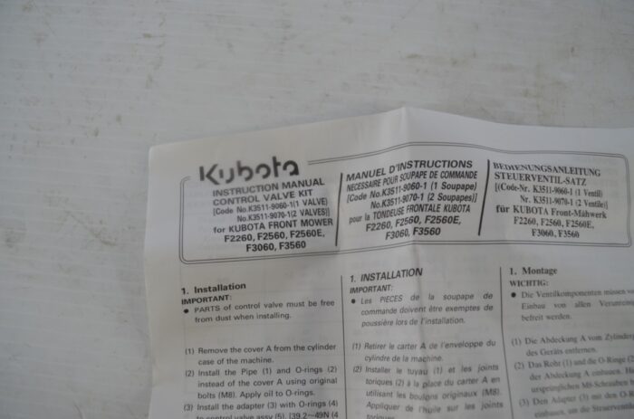 Kubota valve kit for Kubota front mower F2260, F2560, F2560E, F3060, F3560, part number F8242 - Image 5