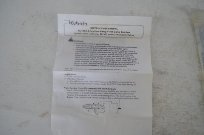 Kubota 4-postion 4-way float valve section, part number BL7393 - Image 10