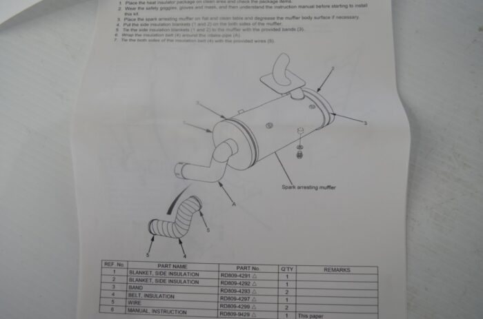 一 Heat insulation kit, part number K7486  (fits KX080-3)K7486 heat insulation kit / K7485 spark arresting muffler kit for Kubota excavator KX080-3 - Image 3