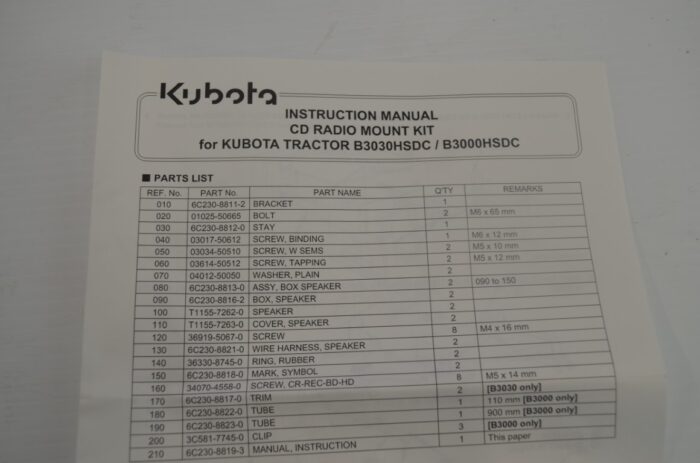 Kubota CD radio mount kit, part number B7325 - Image 10