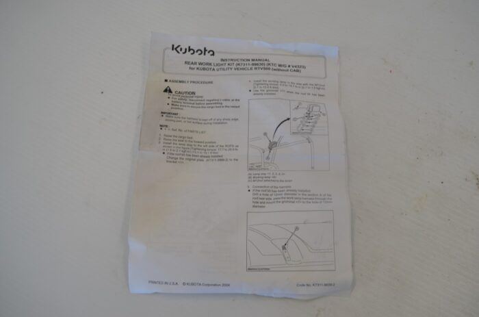 Kubota rear work light kit to fit RTV 500, part number V4323 - Image 7
