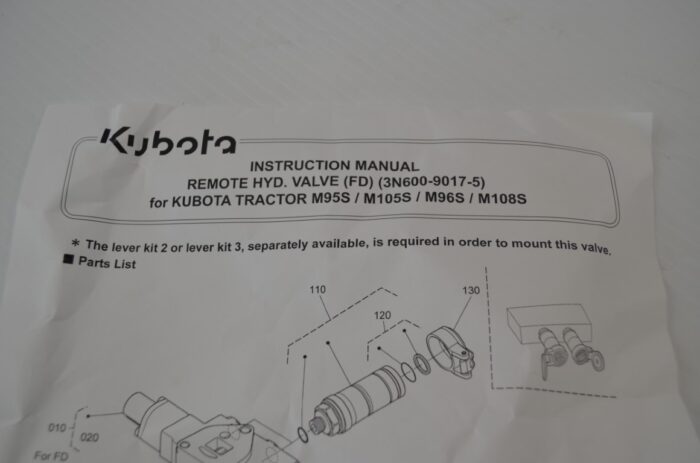 Kubota remote hydraulic valve to fit M95S, M96S, M105S, M108S tractors, part number M9669A (3N600-9017-5) - Image 12