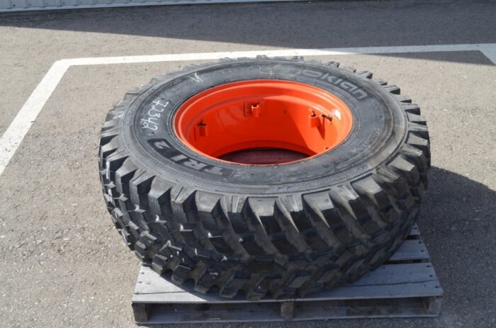 Nokian 1- 400/80R24 on orange rim, 5 3/8" pilot, 6 3/4" bolt circle