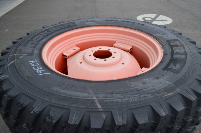 Nokian 2- 480/80R-34 tires on steel 8 bolt rims, 6" pilot, 8" bolt circle, new - Image 5