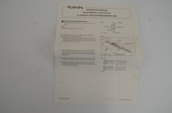 rear wiper kit to fit Kubota M8200, M9509, 3E481-9775-0 - Image 3