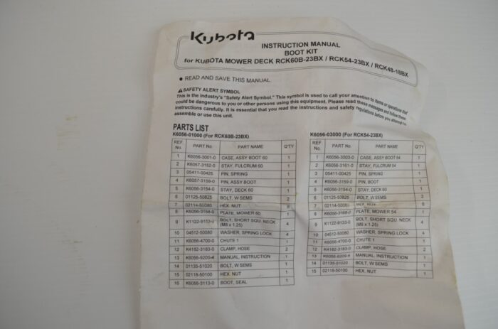 Kubota boot kit to fit RCK60B-23BX, RCK54-23BX, and RCK48-18BX, part number BX3026 - Image 3