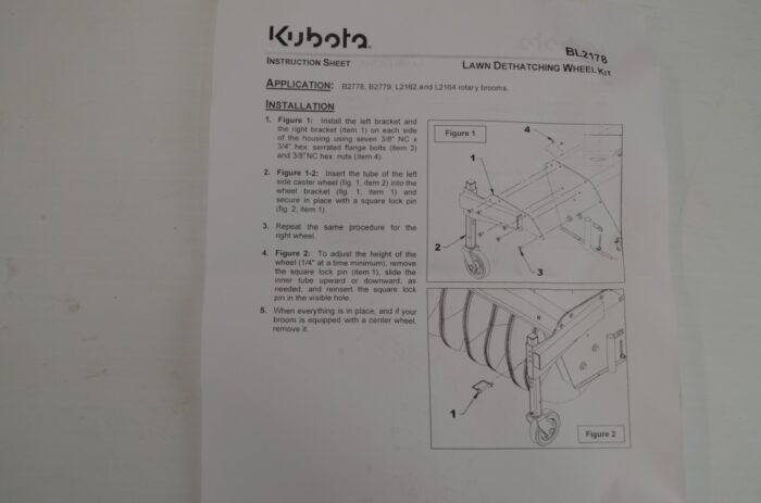 一 Kubota BL2178 lawn detaching wheel kit, fits B2778, B2779, L2162, L2164 rotary brooms - Image 2