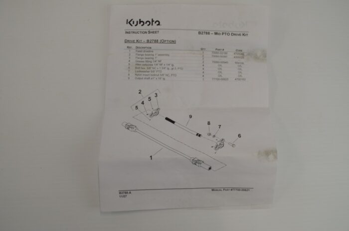 一 Kubota B2788 mid pto drive kit to fit B2320, B2620, B2920 - Image 2