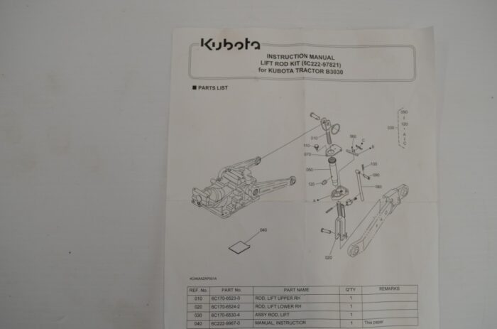 一 Kubota R2667, rachet type lift rod, fits B series, 6C222-97821 - Image 6