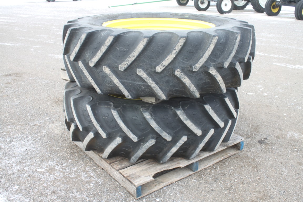 BKT 2- 460/85R-38 tires on cast rim assemblies, off of JD 6400 tractor, R & P axle, tread 85% - Image 9
