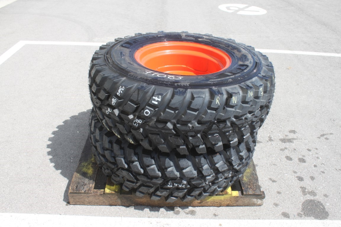 Nokian Pair of 360/80R20 tires on 8 bolt steel Kubota OEM rim, 100% tread, 6"pilot, 8" bolt circle, orange - Image 4