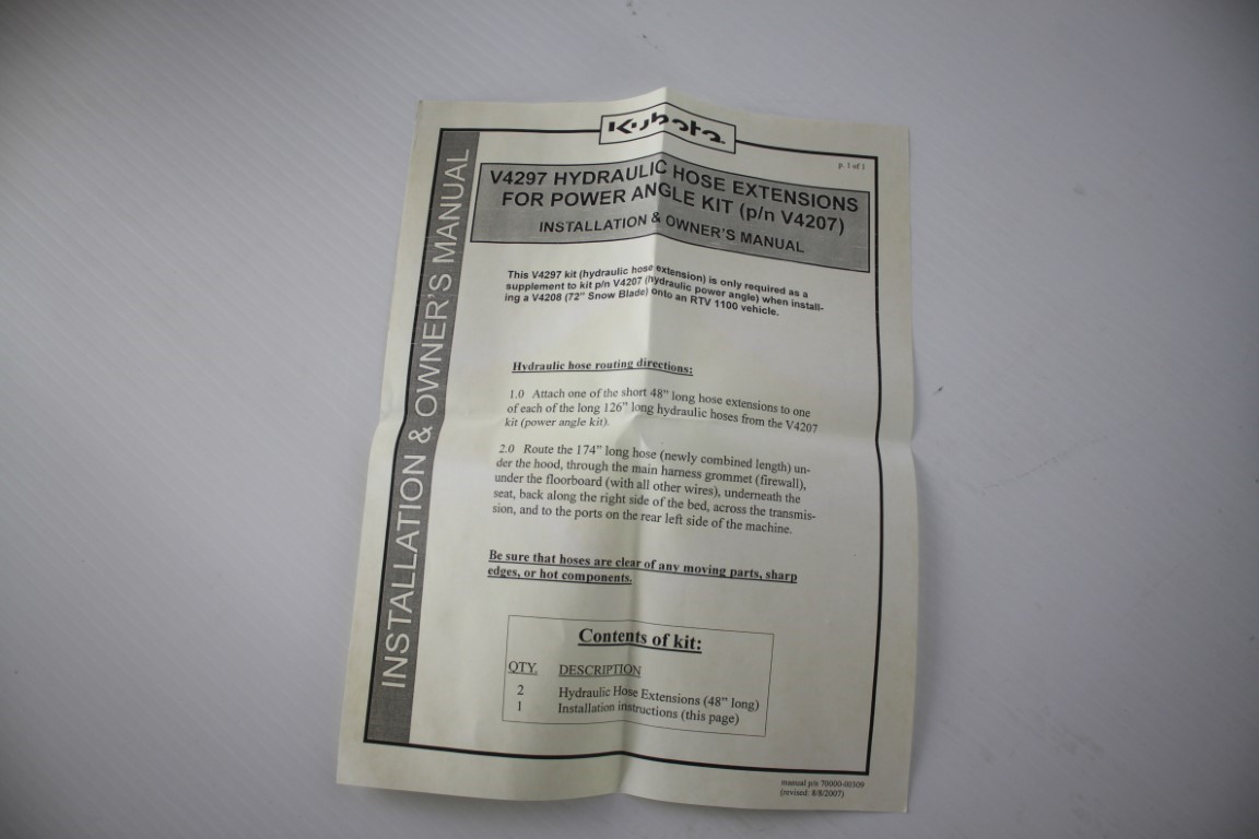 一 Kubota V4297 hydraulic hose extension for power angled blade, part number V4207 - Image 4