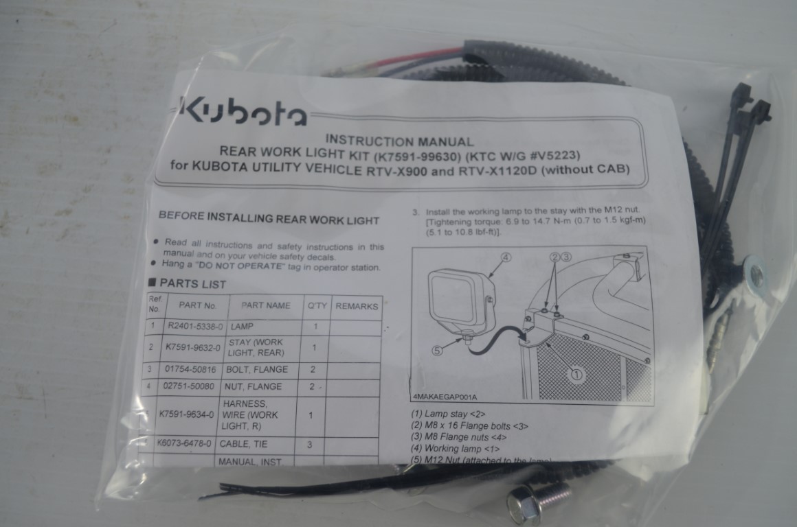 一 Kubota rear work light kit for RTV, part number V5223 - Image 5