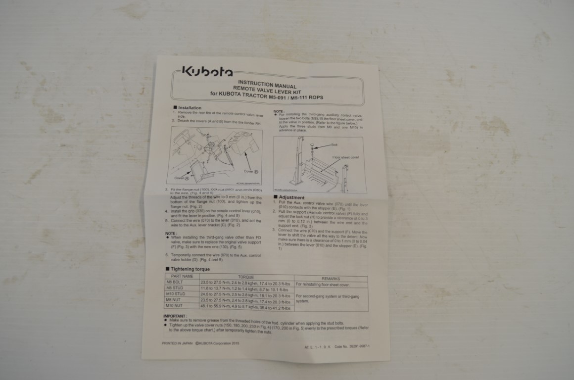 一 Kubota remote valve lever kit to fit M5 series tractor (M5-091 / M5-111), part number M9112 - Image 7