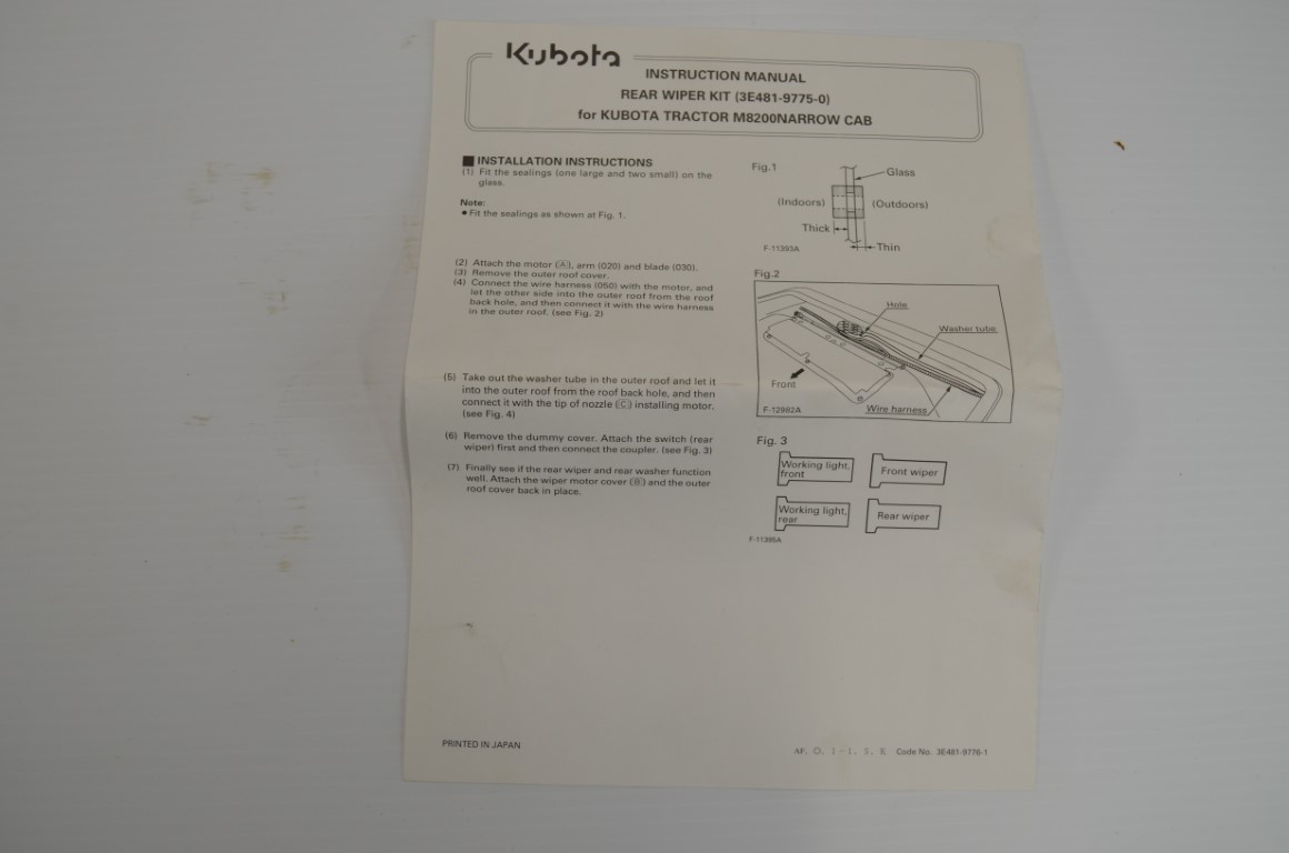 一 rear wiper kit to fit Kubota M8200, M9509, 3E481-9775-0 - Image 3