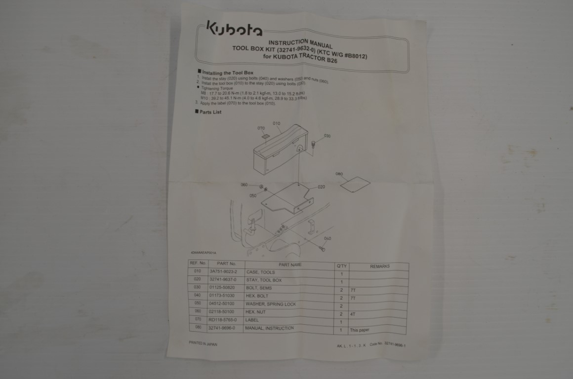 一 B8012 tool box kit to fit B26 - Image 4