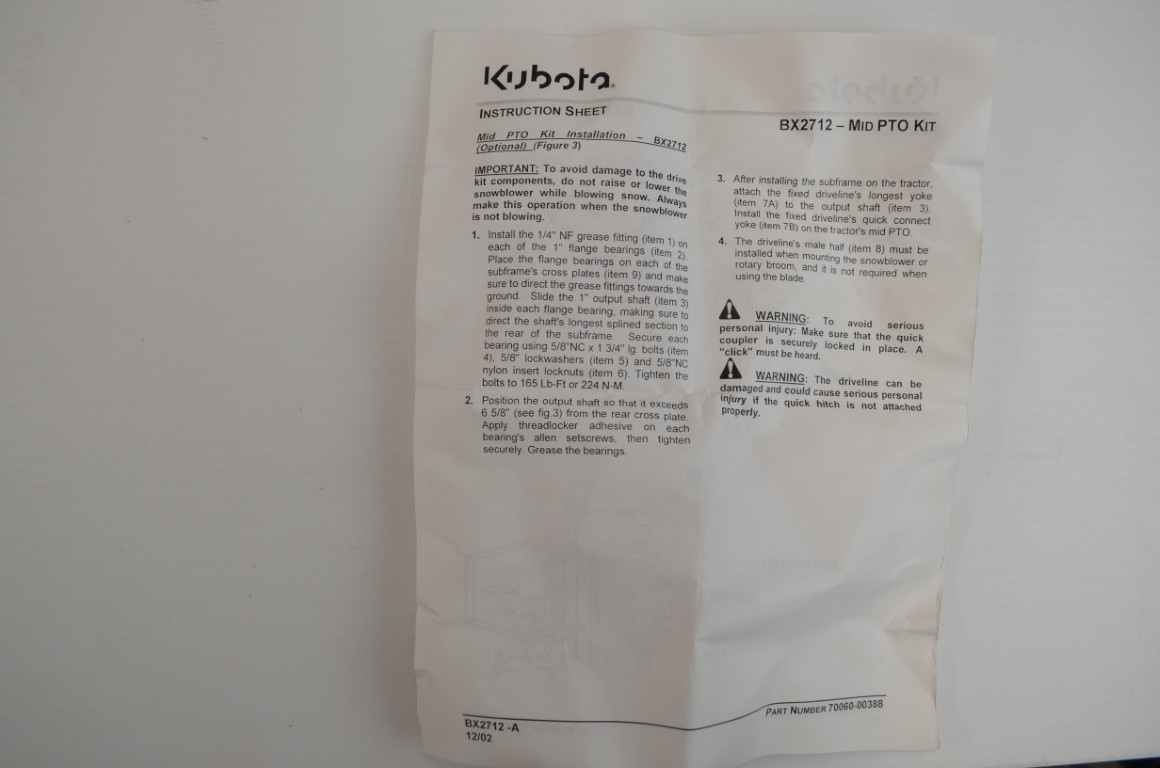 一 Kubota BX2712 mid pto kit to fit BX1500 - Image 3