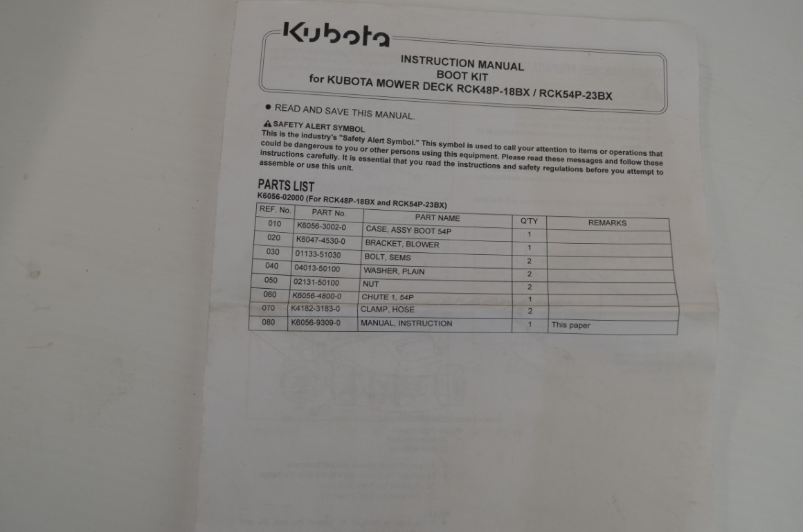 一 Kubota BX3028 boot kit, fits RCK48P-18BX, RCK54P-23BX, part number K6056-02000 - Image 3