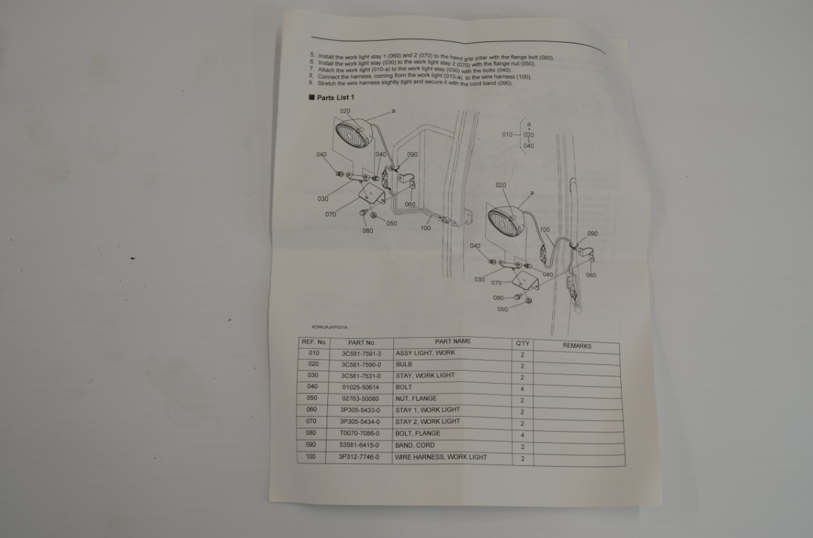 一 Kubota M9226 front work light kit 3P315-9771-0 to fit M95X, M105X, M108X, M125X, M100X, M110X, M126X, M136X - Image 3